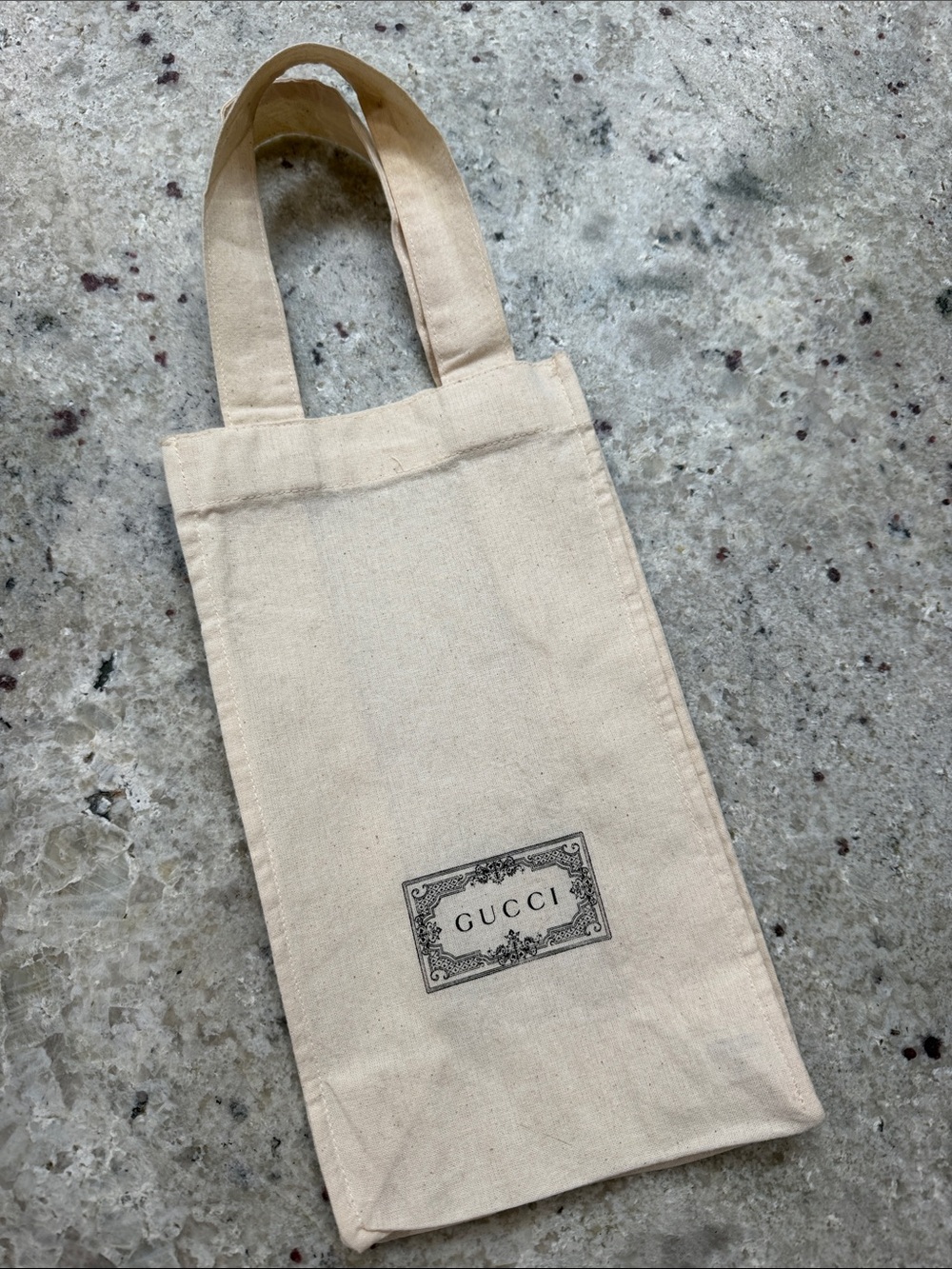 GUCCI Canvas Linen Small Tote Bag Beige Logo Front Novelty Gift Dust Wine Bag